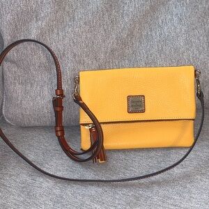 Dooney & Bourke Dandelion Yellow Pebble Leather Crossbody with Brown Strap